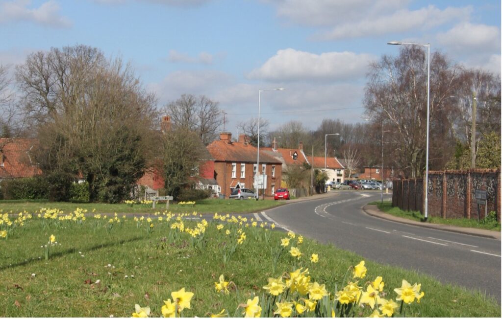 North Walsham Road looking down the hill with the Recruiting Sergeant in the background