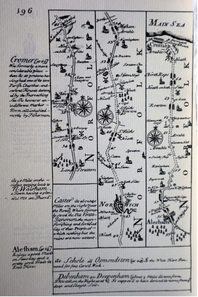 The Route to North Norfolk. Ogilby. Late c17 - map